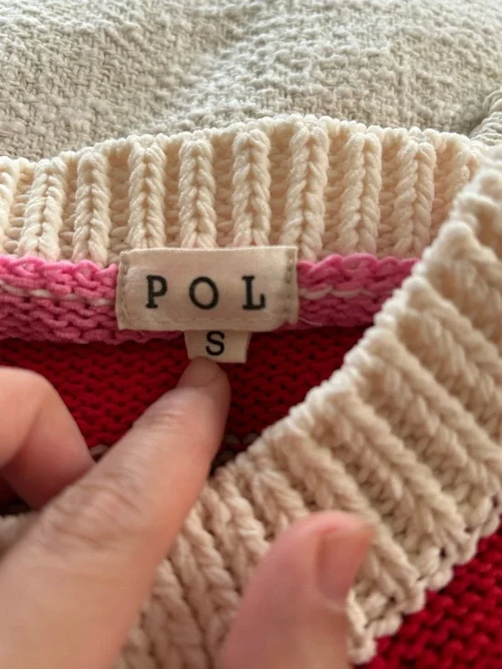 POL Cream and Pink Knit Sweater with Red Accent - Picture 3 of 3